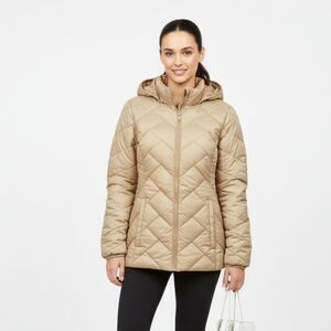 London Fog Down Filled Long Sleeve Zip Hood Quilted Puffer Jacket S